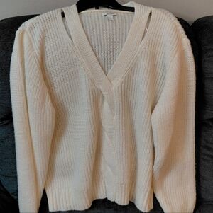 NINE WEST Women's Twist Front Cutout Ivory Tusk Sweater- XL